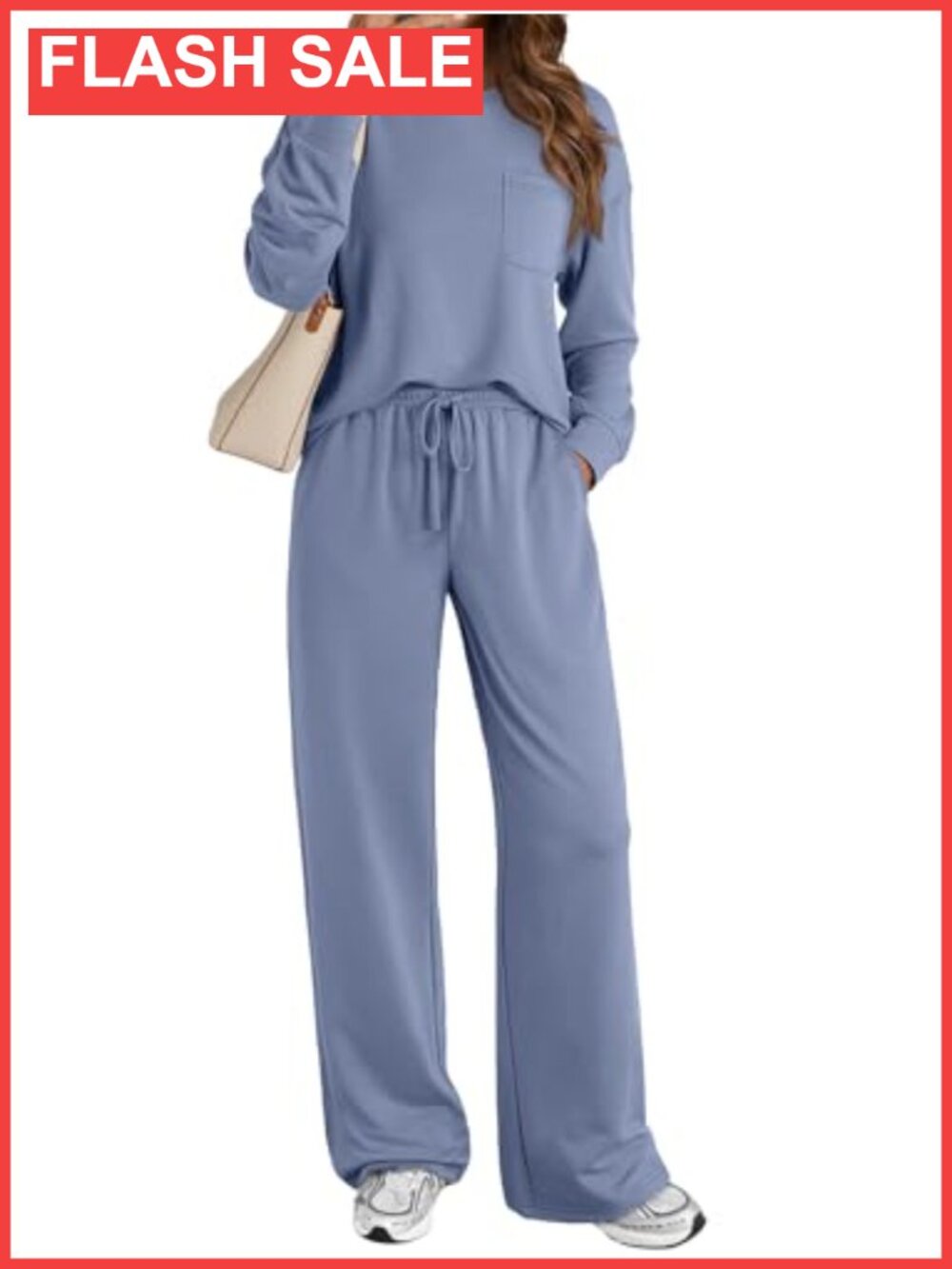 2 Piece Sweatsuit Lounge Set Crewneck Sweatshirt Wide Leg Sweatpants